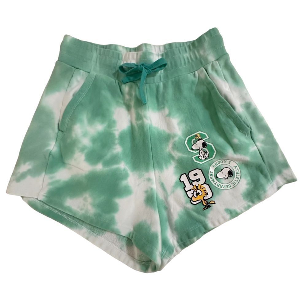 Peanuts ~ Snoopy Melon Green Tie Dye Pull on shorts ~ drawstring waist ~ size M